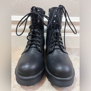 MIA Women’s Black Round Toe Combat Ankle Boots